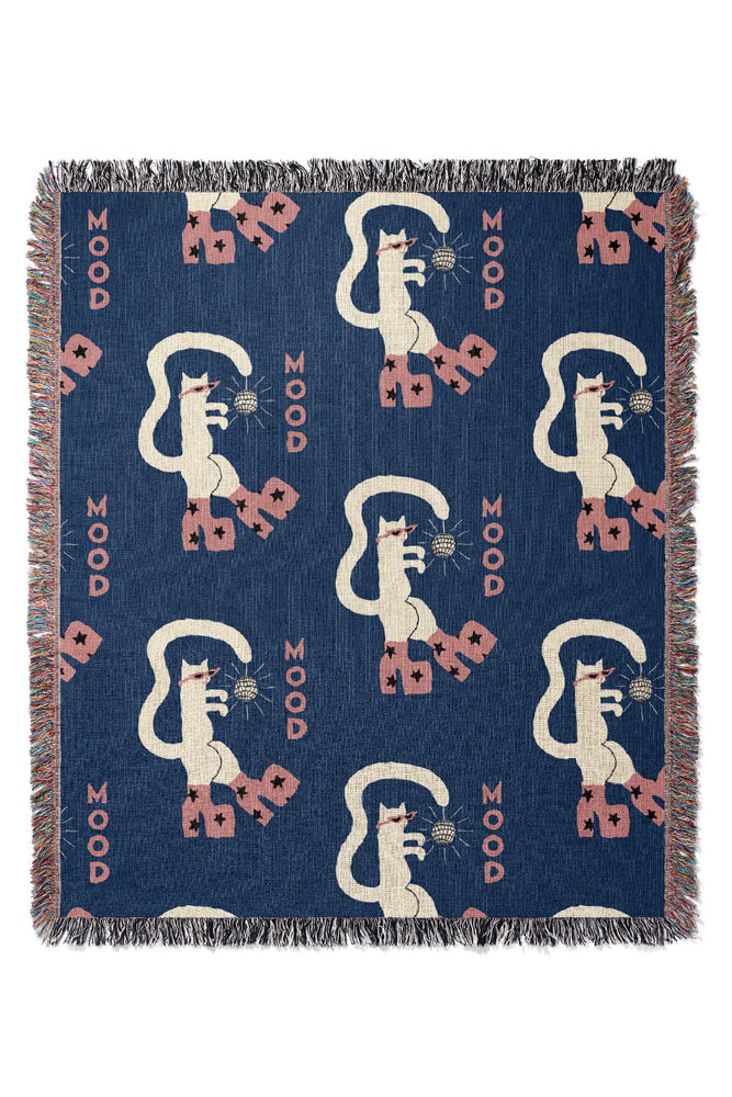 Mood Cat by Aley Wild Jacquard Woven Blanket (Blue)