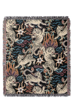 Flaming Tigers by Misentangledvision Jacquard Woven Blanket (Black)