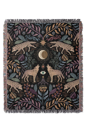 Mystical Grey Wolves by Misentangledvision Jacquard Woven Blanket (Black) | Harper & Blake