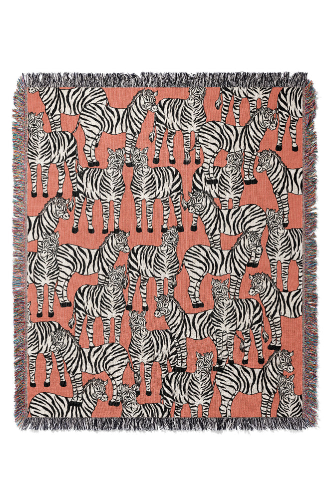 Zebra Pattern Jacquard Woven Blanket (Pink)