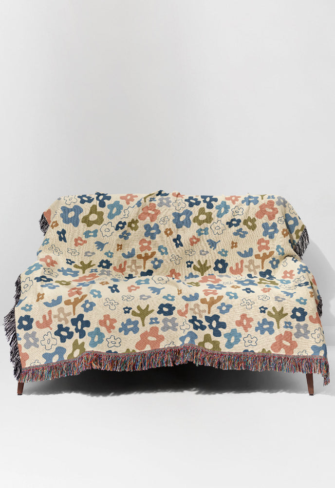 Flower Field By Jackie Tahara Jacquard Woven Blanket (Beige) | Harper & Blake
