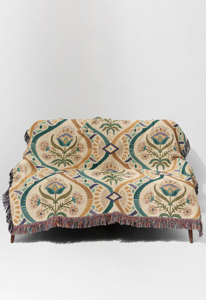 Chic Vintage Damask by Misentangledvision Jacquard Woven Blanket (Beige) | Harper & Blake