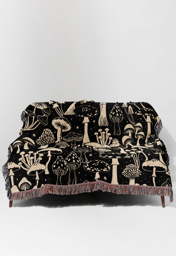 Mushroom Collection by Misentangledvision Jacquard Woven Blanket (Black) | Harper & Blake