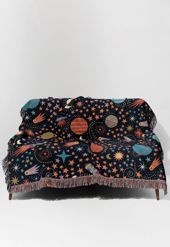 Space Adventures by Misentangledvision Jacquard Woven Blanket (Black) | Harper & Blake