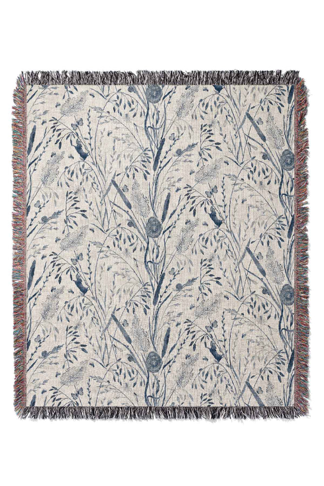 Wild Grasses and its Habitants by Denes Anna Design Jacquard Woven Blanket (White)