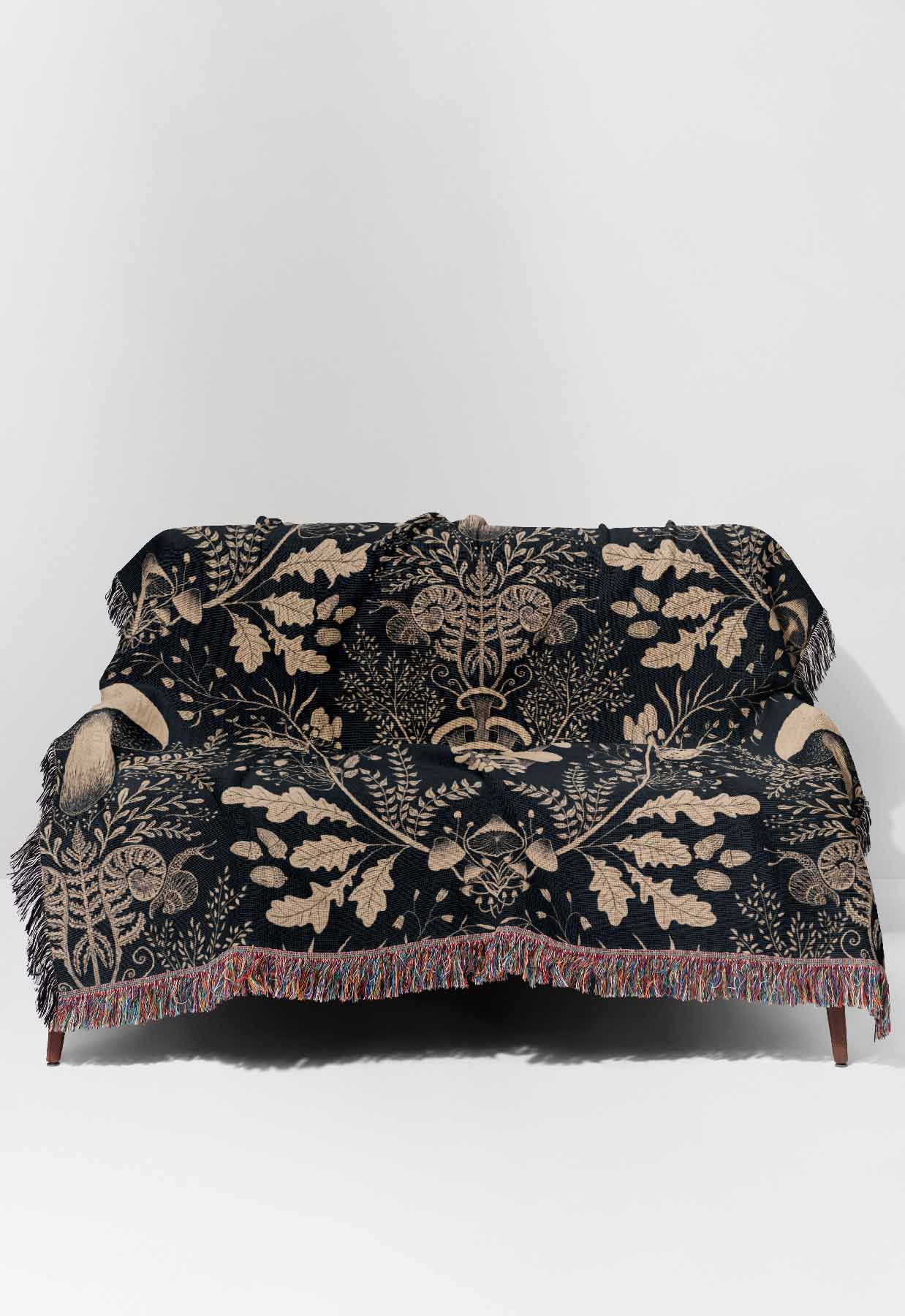 Mushroom Forest Damask by Denes Anna Design Jacquard Woven Blanket (Black)