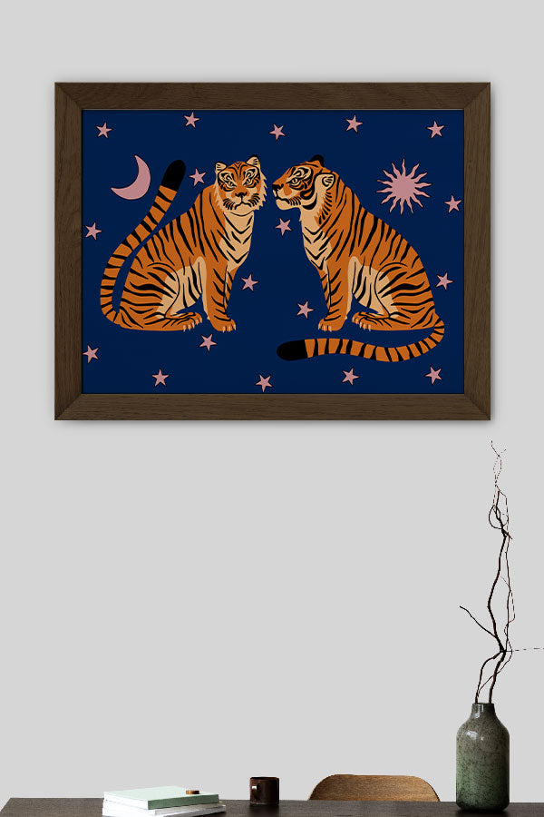 Two Star Tigers Giclée Art Print Poster (Deep Blue)