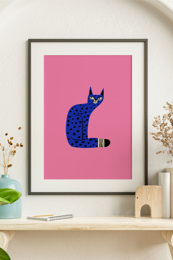 Bold Graphic Cat Giclée Art Print Poster (Pink)