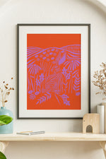 Flower Rabbit Giclée Art Print Poster (Bright Orange)