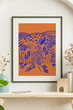 Flower Rabbit Giclée Art Print Poster (Orange)