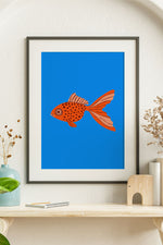 Bold Graphic Goldfish Giclée Art Print Poster (Blue)