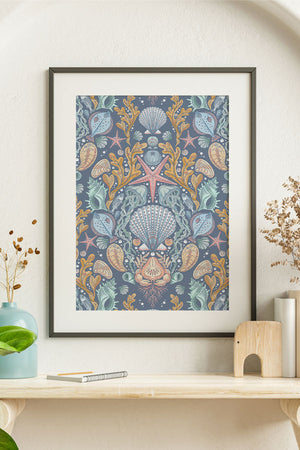 Deep Sea Damask By Rebecca Elfast Giclée Art Print Poster (Blue) | Harper & Blake