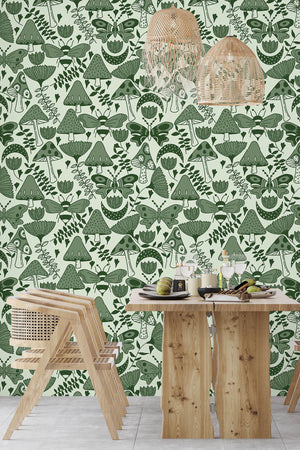 Mushroom Garden Wallpaper (Forest Green) | Harper & Blake