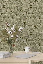 Mushroom Garden Wallpaper (Moss Green)