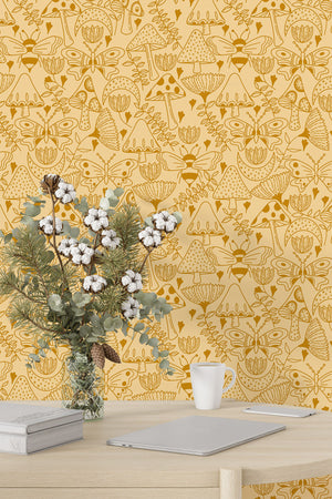 Mushroom Garden Wallpaper (Mustard) | Harper & Blake