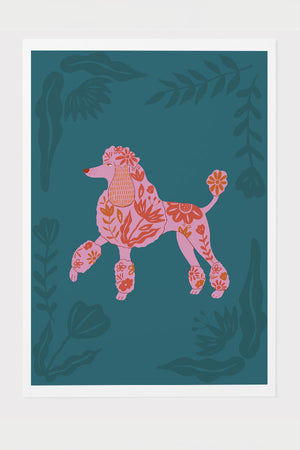 Abstract Floral Pet Poodle Art Print Poster (Teal) | Harper & Blake