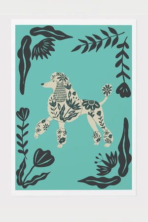 Abstract Floral Pet Poodle Art Print Poster (Turquoise) | Harper & Blake