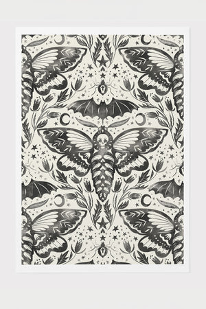 Skull Moth Damask Giclée By Rebecca Elfast Art Print Poster (Monochrome) | Harper & Blake
