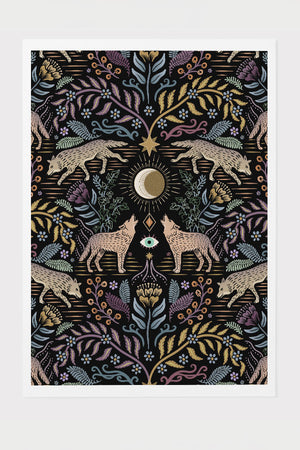 Mystical Grey Wolves by Misentangledvision Giclée Art Print Poster (Black) | Harper & Blake