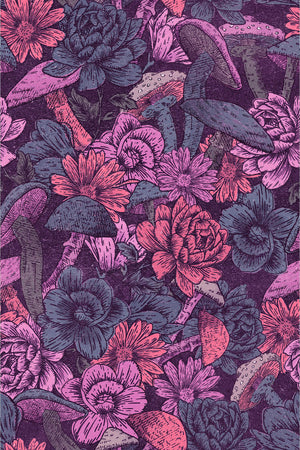 Mushroom Flowers Wallpaper (Fuchsia) | Harper & Blake