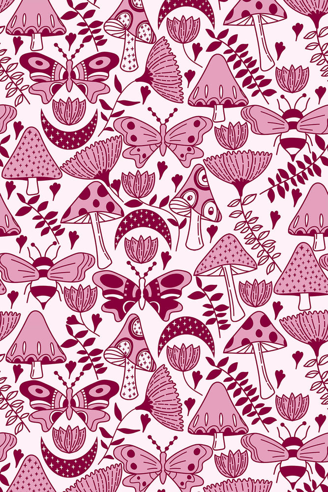 Mushroom Garden Wallpaper (Fuchsia) | Harper & Blake
