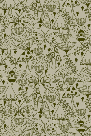 Mushroom Garden Wallpaper (Moss Green) | Harper & Blake