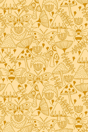 Mushroom Garden Wallpaper (Mustard) | Harper & Blake