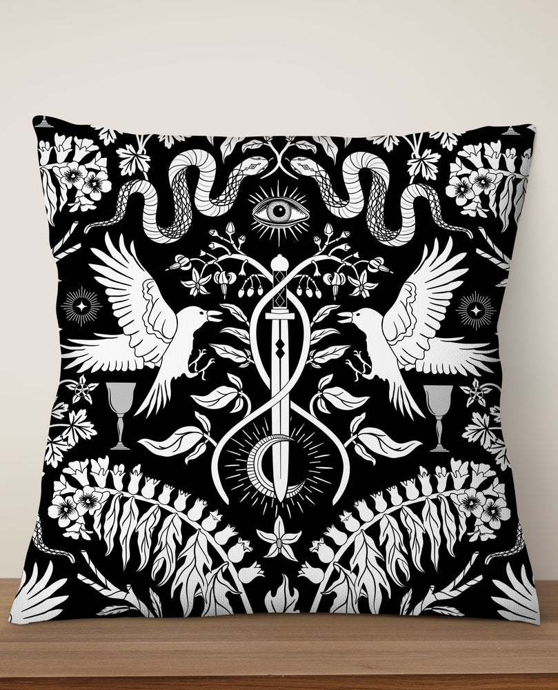 Witch Garden by Misentangledvision Square Cushion (Black) | Harper & Blake