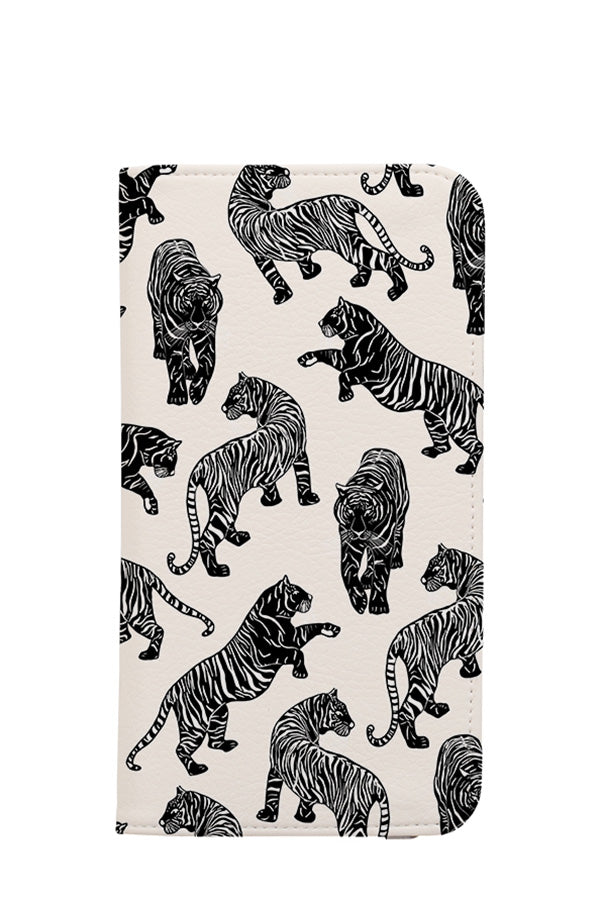Tigers Pattern Wallet Phone Case (Monochrome)