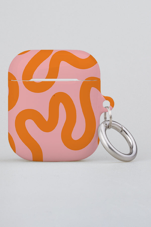 Swirl Lines Abstract AirPod Case (Pink Orange) | Harper & Blake