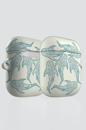 Whale Shark Scatter Line Art AirPod Case (Beige Blue) | Harper & Blake