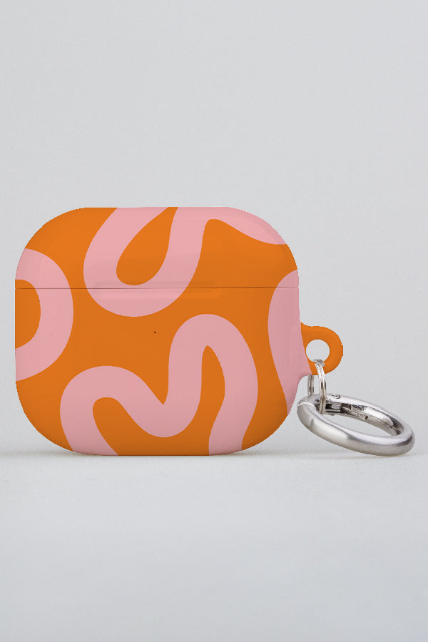 Swirl Lines Abstract AirPod Case (Orange Pink)