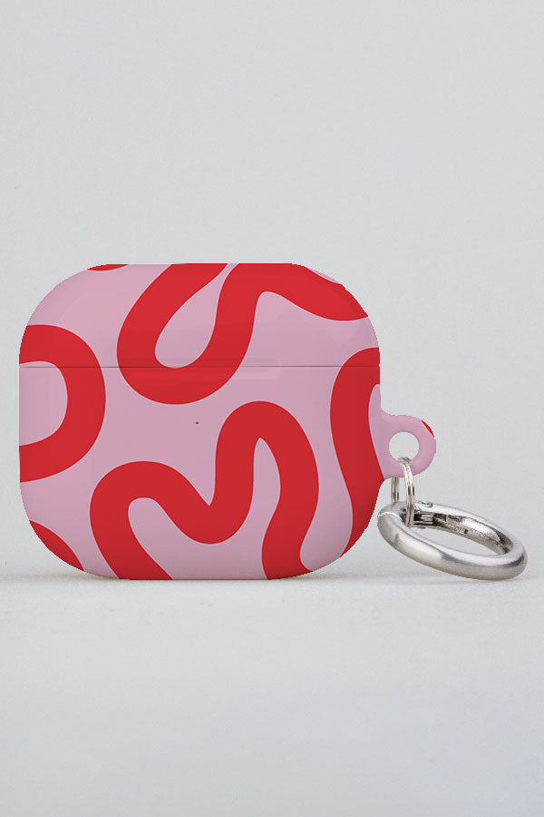 Swirl Lines Abstract AirPod Case (Pink Red)
