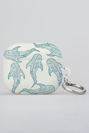 Whale Shark Scatter Line Art AirPod Case (Beige Blue) | Harper & Blake