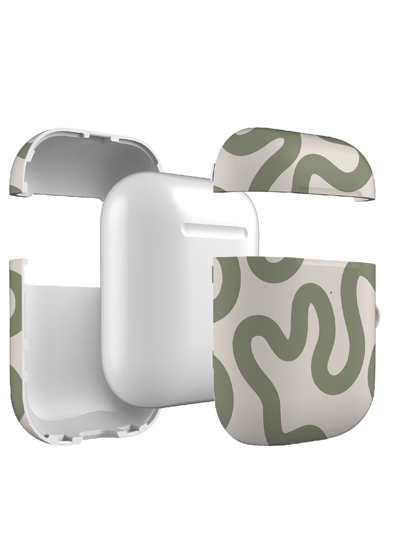Swirl Lines Abstract AirPod Case (Linen Moss Green) | Harper & Blake