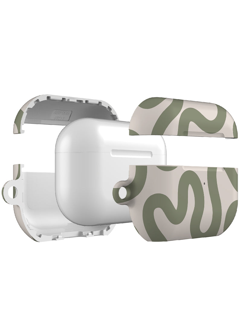 Swirl Lines Abstract AirPod Case (Linen Moss Green) | Harper & Blake