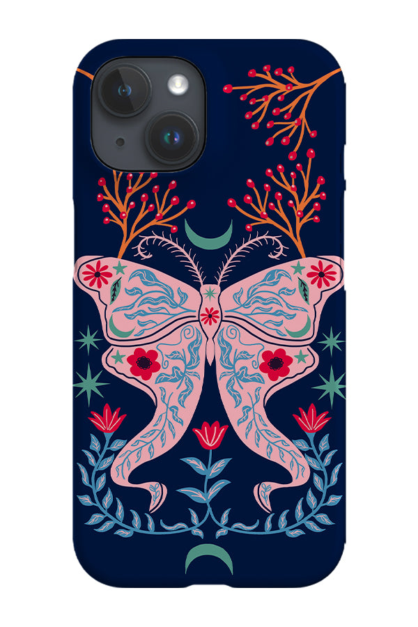 Floral Moth Phone Case (Dark Blue)
