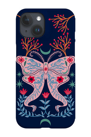 Floral Moth Phone Case (Dark Blue) | Harper & Blake