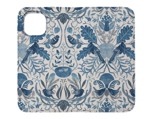 Birds in a Thicket Woodland Damask by Michele Norris Wallet Phone Case (Blue) | Harper & Blake