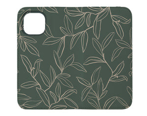 Line Art Willow Leaves Wallet Case (Green Beige) | Harper & Blake