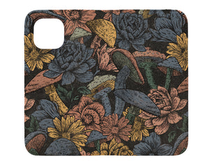 Mushrooms Flowers Wallet Case (Blue Black) | Harper & Blake