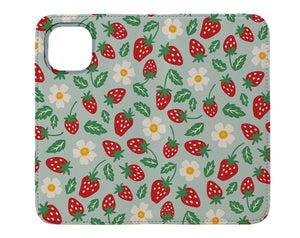 Strawberry Love by Helen Bowler Wallet Phone Case (Green) | Harper & Blake