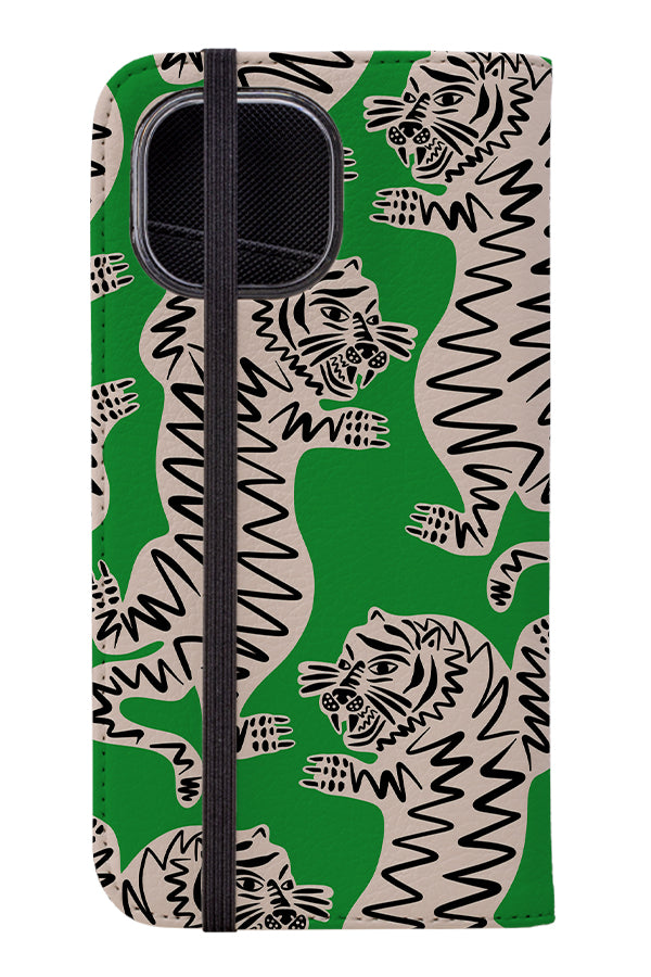 Abstract Tiger Wallet Phone Case (Green) | Harper & Blake