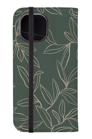 Line Art Willow Leaves Wallet Case (Green Beige) | Harper & Blake