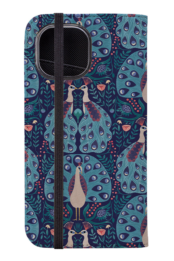 Peacocks Folk Style by Michele Norris Wallet Phone Case (Blue) | Harper & Blake