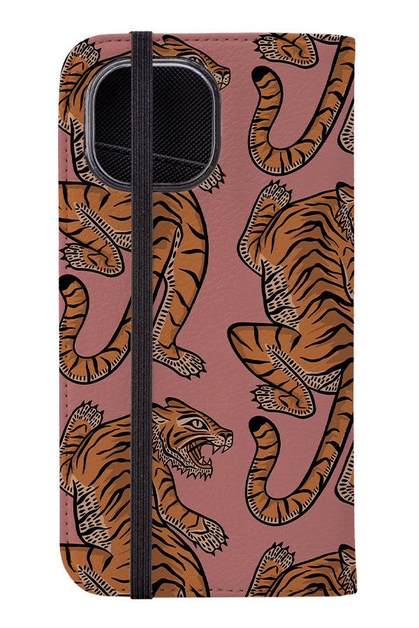 Tiger & Plants Wallet Phone Case (Pink) | Harper & Blake 