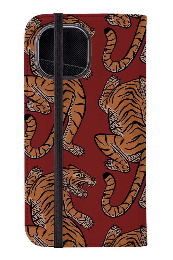 Tiger & Plants Wallet Phone Case (Red) | Harper & Blake 