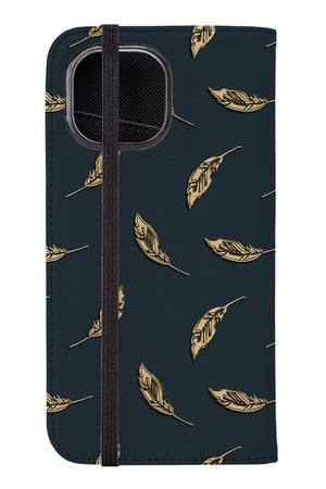 Gold Feather Wallet Case (Dark) | Harper & Blake