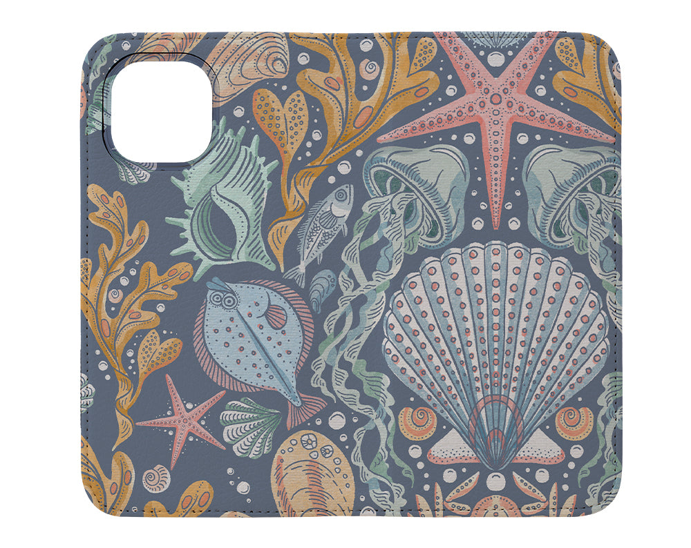 Deep Sea Damask By Rebecca Elfast Wallet Phone Case (Blue) | Harper & Blake