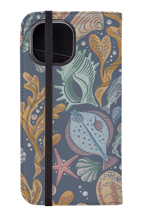 Deep Sea Damask By Rebecca Elfast Wallet Phone Case (Blue) | Harper & Blake